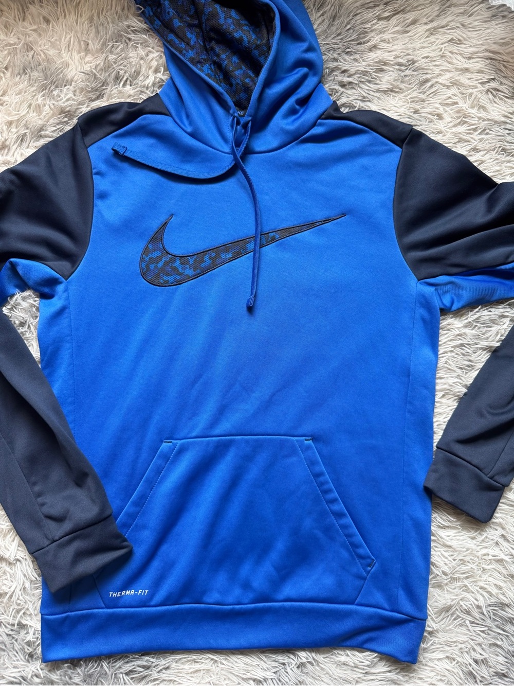 Nike Blue Hoodie with Black Sleeves and Swoosh